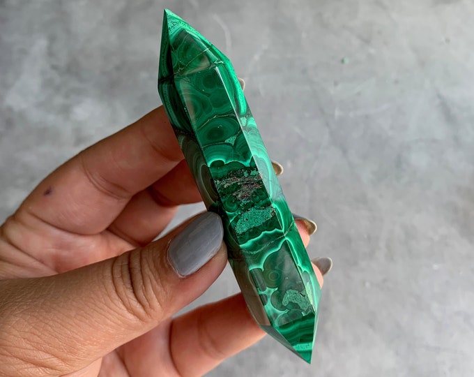 66g Malachite Double Terminated Cut Wand, High Quality, Milpillas Mexico, Evil Eye, Stone of Protection