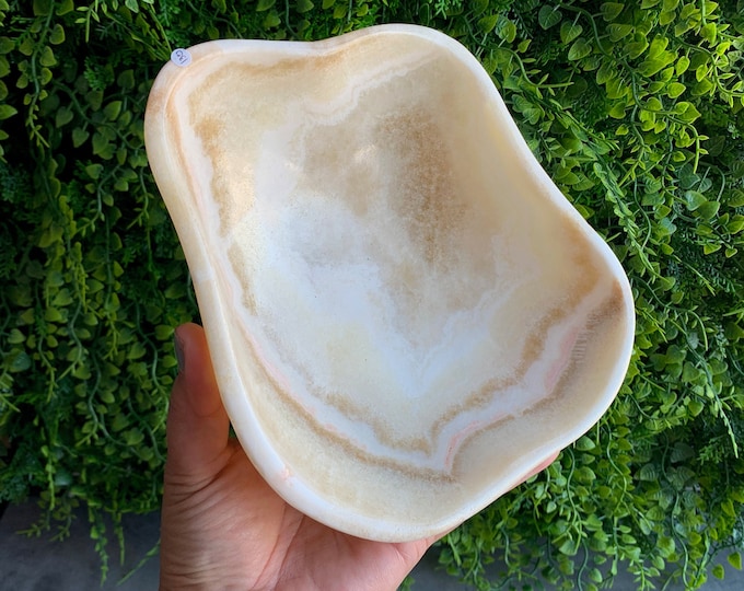 774g Soft Yellow Banded Calcite Bowl, Jewelry Bowl, Show Piece, Decoration Only, Mexico, Stone of Uplifting Energy