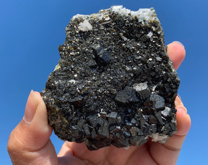 373g Deep Green Etched Andradite Garnet Cutbase Cluster, Neimeng China, Rare, Etched, Green Garnets, Stone of Attraction