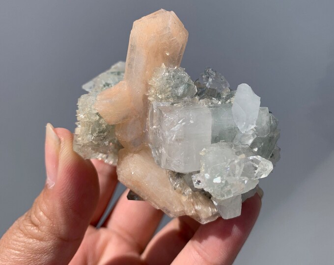112g Rare and Gemmy Apophyllite Stalactite, Dogtooth Apophyllite, Clear, Peach Stilbite, Rare, The Angelic Stone