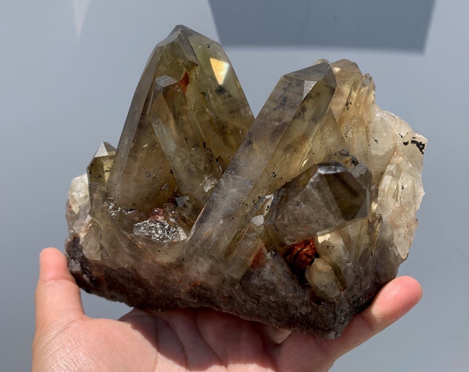 1674g XL Light Smoky Citrine Cluster, Lemurian Striations, Stone of Abundance and Grounding