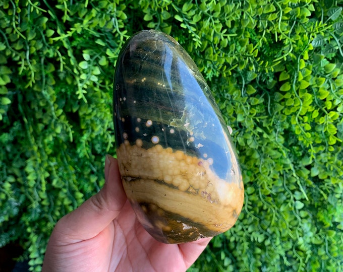 746g Orbicular Ocean Jasper Freeform, Hunter Green, Druzy Pockets, Stone of Uplifting Energy