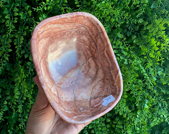 525g Beautiful Red Banded Calcite Bowl, Jewelry Bowl, Decoration Only, Mexico, Stone of Positive Energy