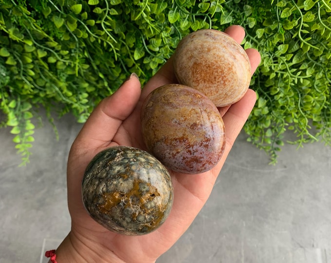Beautiful Orbicular Ocean Jasper Palm Stone, Pastel Ocean Jasper, Hunter Green, Stone of Uplifting Energy
