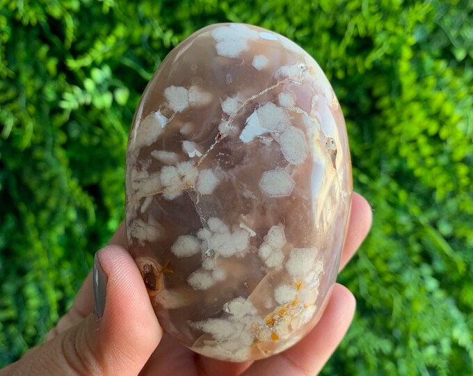 199g Deep Pink Flower Agate Palm Stone, High Quality, Stone of Manifesting Our Potential