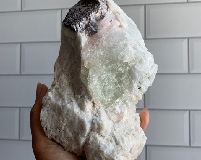 1304g Morganite Albite Cluster with Golden Mica, Almost 3 Pounds, Stone of Humble Love