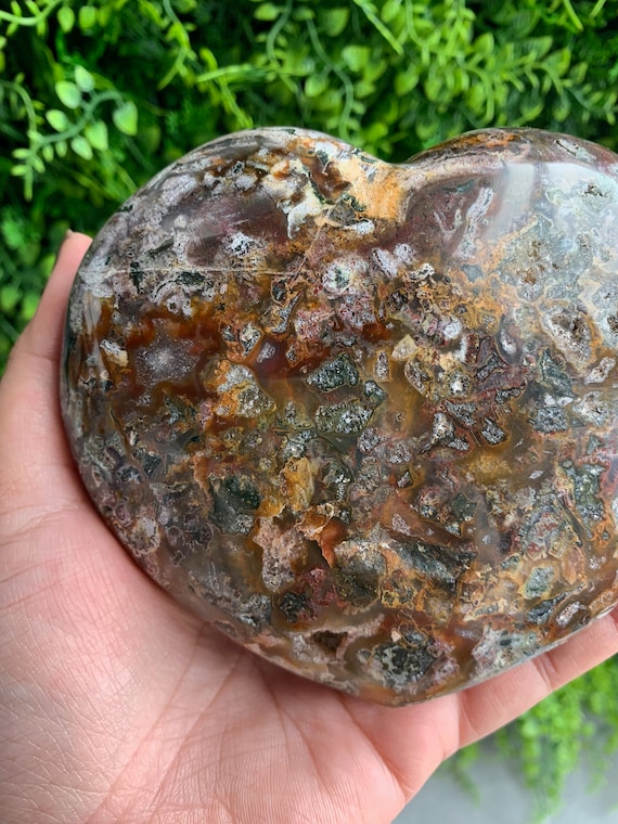 785g カラフルなオーシャンジャスパーハート、キラキラ輝く