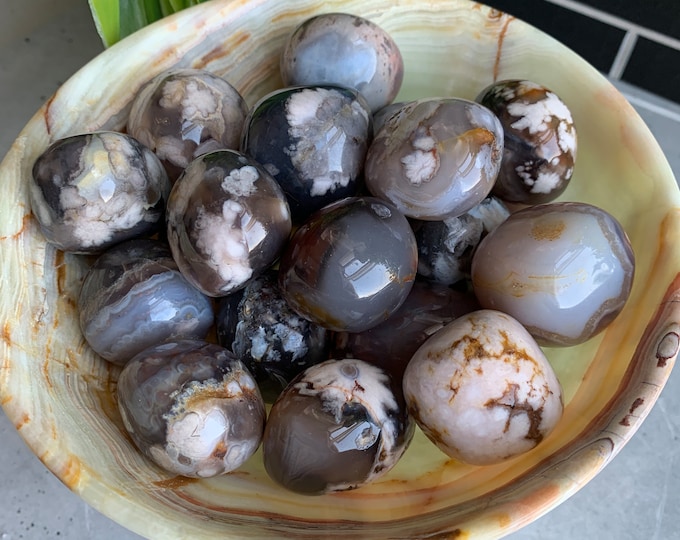 Dark Colored Flower Agate Tumble, Small Flowers, High Quality, Stone of Manifesting Your Potential