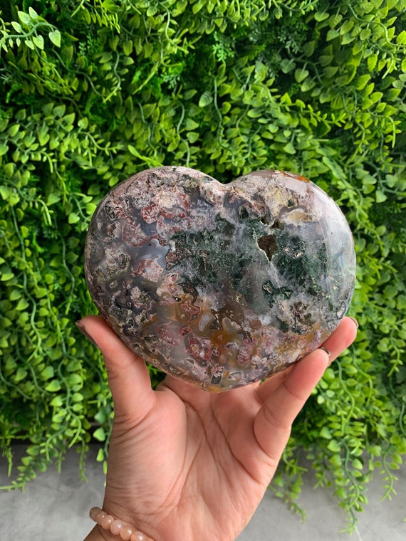 785g カラフルなオーシャンジャスパーハート、キラキラ輝く