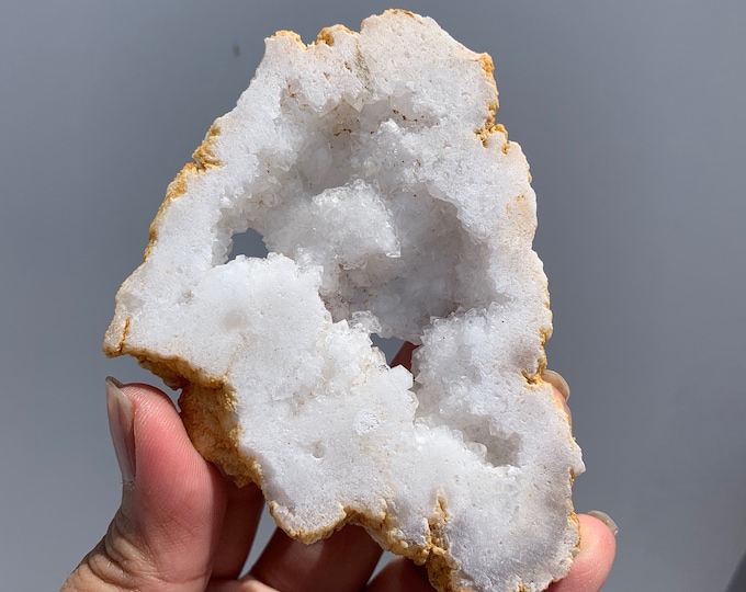 117g Clear Quartz Portal, White Agate, Natural Druzy, Geode Slice, Stone of Amplifying Intention