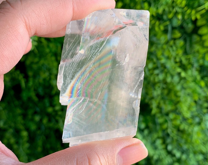 114g Optical Honey Calcite Freeform with Raw Sides, Schiller, Rainbow Inclusions, High Quality, Mexico, Stone of Clarity