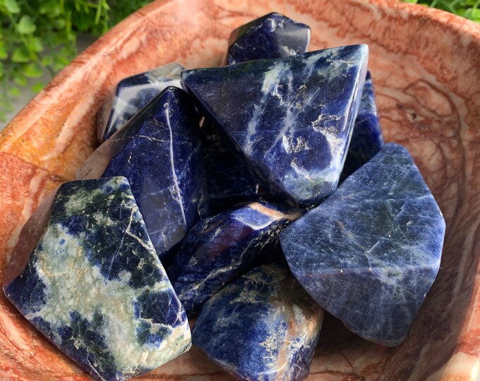 Medium Sodalite Soft Polish Gem Cut Freeform, Pocket Stone, Intuitive Pick, Stone of Logic
