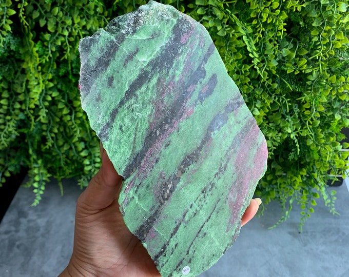 700g Ruby in Striped Zoisite Slab with Raw Edge, Anyolite, Tanzania, Stone of Appreciation