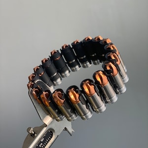 Copper Bullet Bracelet  Link Cuff Bangle Chain Men and Women Satin Black Titanium Gold Silver • Fancy Beasts ( Video Available )