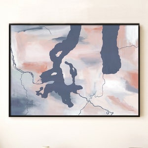 Am Wanaka-See und am Hawea-See. Abstrakte Landkarte, Kunst. Giclée Druck vom Original Acrylbild auf Leinwand Gemälde VERSANDKOSTENFREI