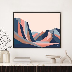 Yosemite Art Print: El Capitan & Half Dome, Modern Valley View Poster