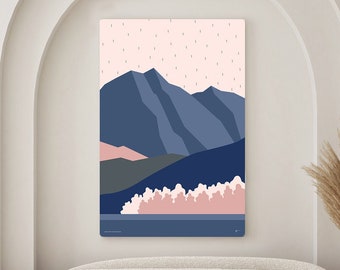 Aoraki Mount Cook New Zealand Modern Minimal Abstract Landscape Mountain Art Print. Highest Mountain NZ. Free Shipping. Bridget Hall Design