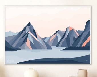 Milford Sound Mountains, Mitre Peak Art Print, New Zealand Landscape