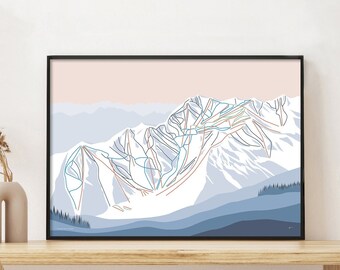 PALISADES TAHOE, (formerly Squaw) Olympic Valley. Modern Mountain Trail Map Wall Art Print. By Bridget Hall Design. Free Shipping