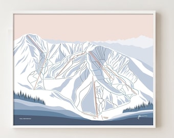 TAOS, New Mexico. Mountain Ski Trail Map Wall Art Print. By Bridget Hall Design. Free Shipping