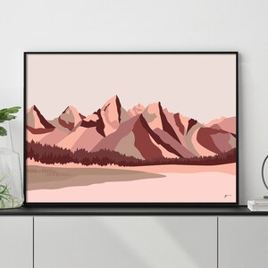 Die Teton Kette, Grand Teton National Park, Jackson Hole, Wyoming Modern Kunstdruck. Abstrakte Berglandschaft Poster. Bridget Hall Design