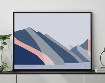 Cecil and Walter Peaks, Queenstown, Lake Wakatipu, New Zealand Modern Abstract Mountain Landscape Art Print Wall Art Poster. free shipping