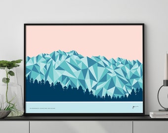 The Remarkables Mountain Range, Queenstown, New Zealand. Modern Geometric Art Print. Abstract Mountain .FREE SHIPPING  Bridget Hall Design