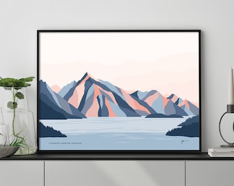 Queenstown Mountains New Zealand Art Print: Lake Wakatipu, Cecil Peak Landscape