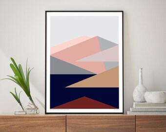 Roy's Peak View Wanaka, New Zealand. Minimalist Abstract Mountains and Lake Art Print. FREE SHIPPING. Bridget Hall Design
