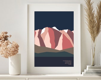 The Remarkables Mountain Range Queenstown, New Zealand. Modern Abstract Landscape Art Print. Free Shipping Worldwide. Bridget Hall Design