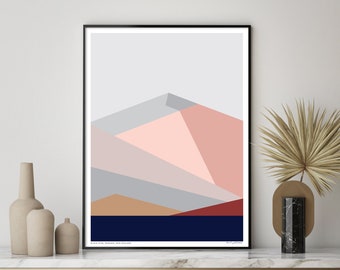 Black Peak Wanaka, New Zealand. Modern Abstract Landscape Art Print. Minimal Mountains and Lake Poster. FREE SHIPPING. Bridget Hall Design