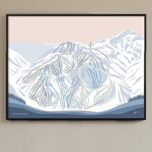 May include: A framed illustration of a ski resort with a detailed map of the ski runs. The mountain is depicted in shades of blue and white, with the ski runs outlined in various colors. The text "Copper Mountain, Colorado" is printed at the bottom of the illustration.