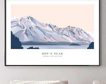 Roy's Peak Art Print, Lake Wānaka, New Zealand with border