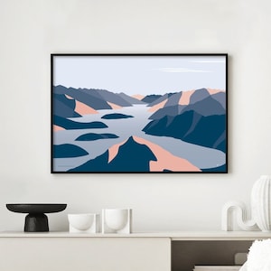 ROY'S PEAK, Lake Wanaka, New Zealand Modern Mountain Art Print. NZ Travel Poster.  Free Worldwide Shipping. Bridget Hall Design