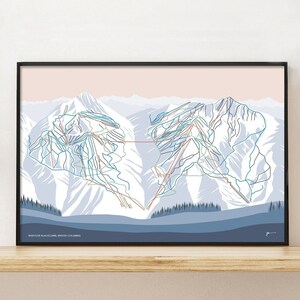 Impressão de arte em parede do mapa da trilha de esqui da montanha WHISTLER BLACKCOMB. Por Bridget Hall Design. Frete grátis
