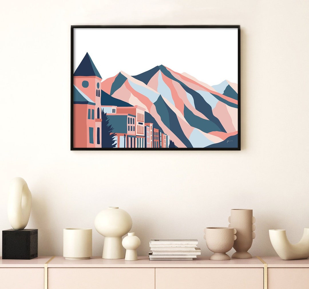 Telluride, Colorado. Modern Mountain Ski Town Landscape Art Print ...