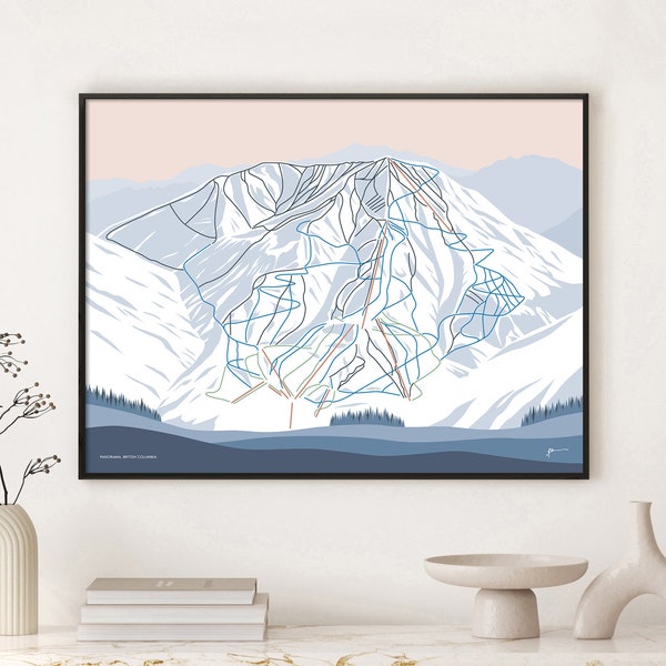 PANORAMA, BC, CANADA. Modern Mountain Trail Map Wall Art Print. By Bridget Hall Design. Free Shipping