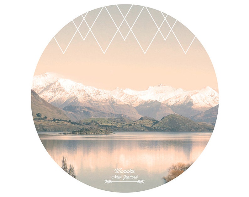 Lake Wanaka New Zealand. Photo/Geometric Wall dot art decal Etsy