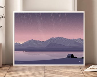 Lake Tekapo Night Sky Art Print: New Zealand Landscape Poster