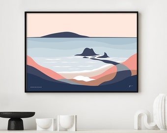 MANGAWHAI HEADS, Northland, New Zealand. Modern Surf Beach Art Print. Bridget Hall Design