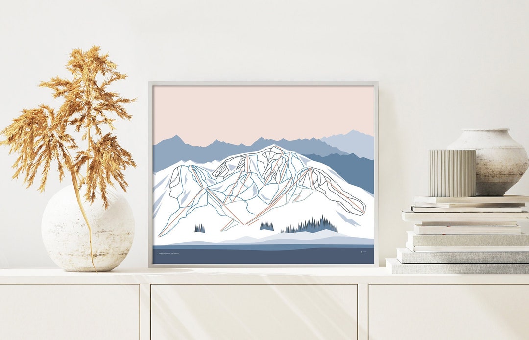 ASPEN SNOWMASS Colorado Trail Map Poster. Modern Mountain Ski Resort