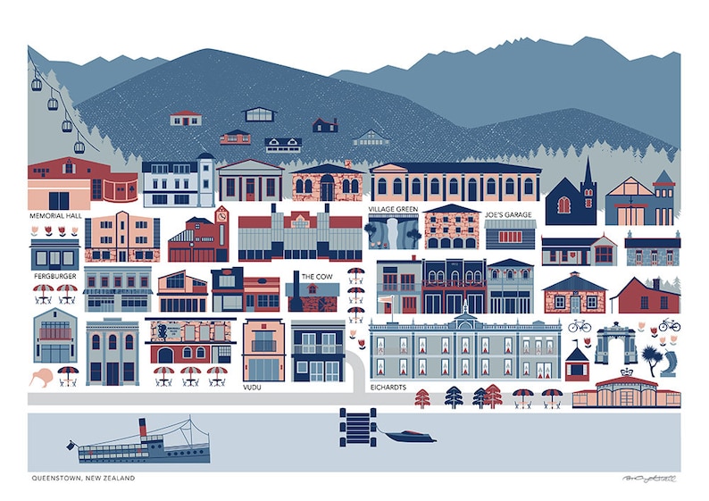 Queenstown New Zealand Town Map Modern Art Print. Free Etsy Australia