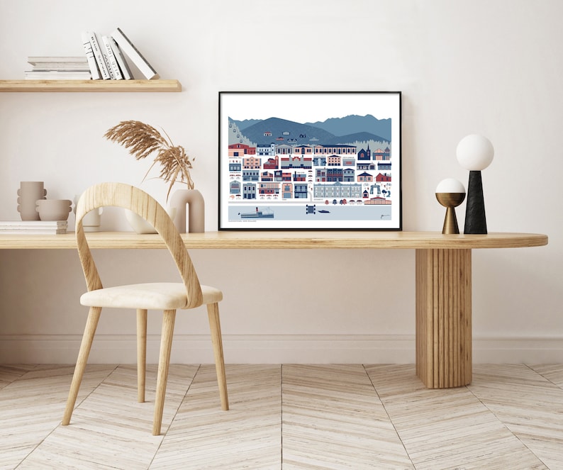 Queenstown New Zealand Town Map Modern Art Print. Free Etsy Australia