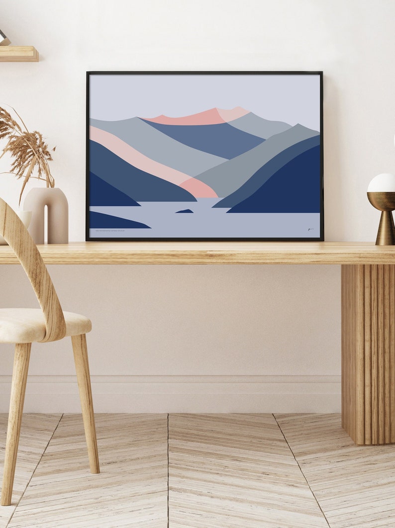 Treble Cone Ski Area viewed from Dublin Bay, Lake Wanaka, New Zealand Modern Abstract Mountain Art Print, Landscape Wall Art. FREE SHIPPING image 1