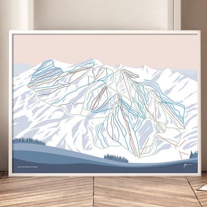 BIG WHITE, Colombie-Britannique. Poster d'art mural de carte des pistes de la station de ski de montagne. Par Bridget Hall Design. Livraison gratuite