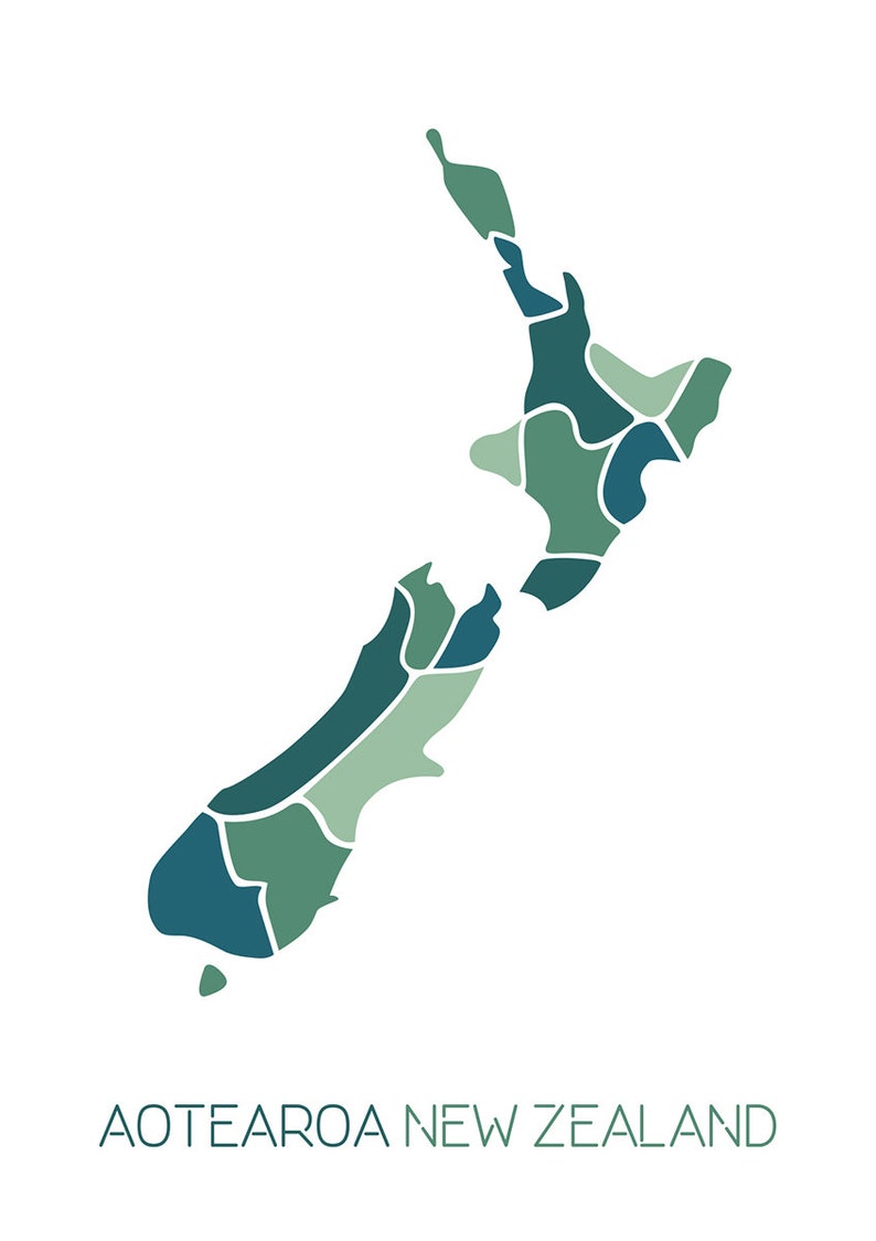 Map of Aotearoa New Zealand Contemporary Designer Greeting Etsy