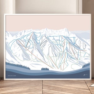 FERNIE, C.-B., CANADA. Art mural moderne de la carte des sentiers de montagne. Par Bridget Hall Design. Livraison gratuite