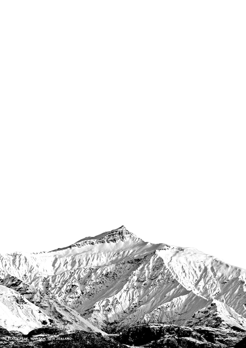Black Peak Wanaka, New Zealand. Black and White Photographic Mountain Alpine Art Print. FREE WORLDWIDE SHIPPING. Bridget Hall Design image 2