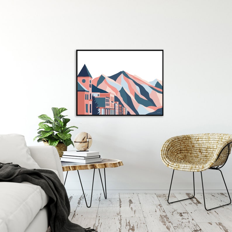 Telluride, Colorado. Modern Mountain Ski Town Landscape Art Print ...