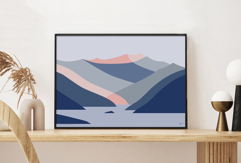 Treble Cone Ski Area viewed from Dublin Bay, Lake Wanaka, New Zealand Modern Abstract Mountain Art Print, Landscape Wall Art. FREE SHIPPING image 4